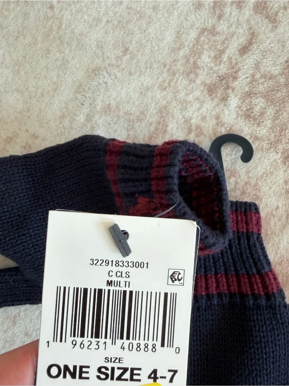 Polo by Ralph Lauren Navy Knit Gloves with Red Stripe cotton 4-7 y